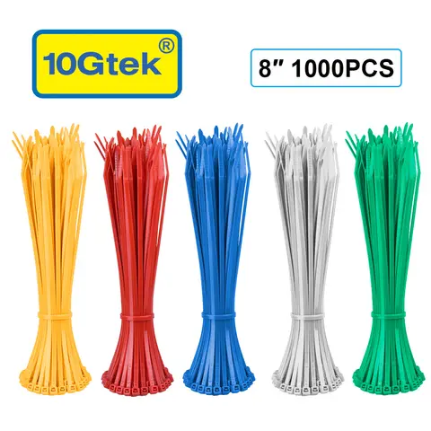 Zip Ties 1000pcs, Self-Locking 8 Inch Nylon Cable Ties, 5 colors