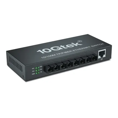 5-Port Fast Ethernet Desktop Fiber Switch, with (4x) SC Fiber, 20 km