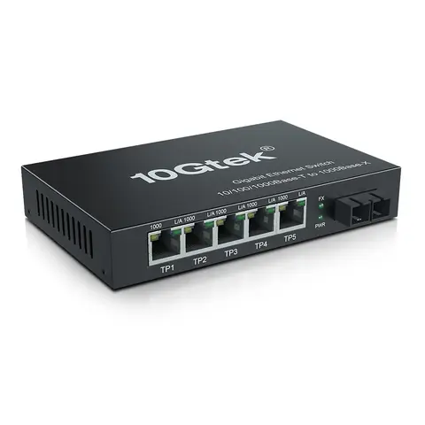 5 RJ45 ports & 1 SC Fiber port fiber media converter, 6 ports 1.25G Desktop Fiber Ethernet Switch, 20 km