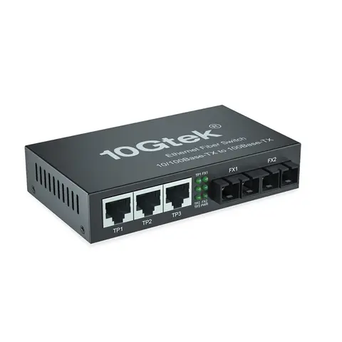 5-Port Fast Ethernet Desktop Fiber Switch, with (2x) SC Fibers, 20 km