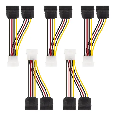 SATA Power Extension Cable, 4Pin Female LP4 to Dual 15Pin Female SATA, 8inchs, Pack of 5