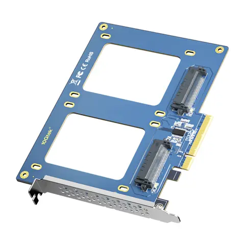 PCIe 3.0 x8 to Dual U.2 NVMe adapter Card, SFF-8639 Expansion Card for Two 2.5’’ U.2 SSD, Non-RAID, Only Includes Full-Height Bracket