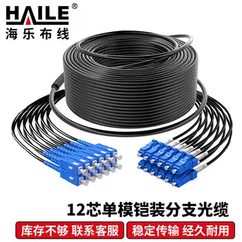 HAILE single-mode armored optical cable 12-core LC-SC bundled fiber patch cord pre-terminated breakout fiber 10 m HJ-12LC-SC-SKF10