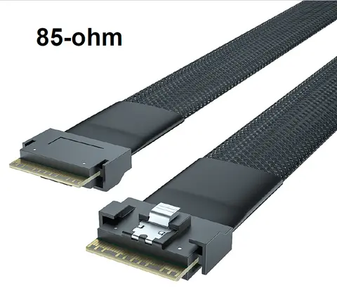 24G Internal SlimSAS SFF-8654 to SFF-8654 8i cable, Standard Profile Straight to Low Profile Straight, PCIe 4.0, 85 ohm 30AWG, with sidebands
