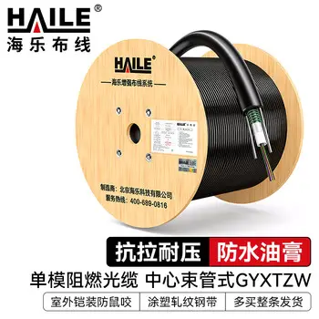 HAILE armored 4-core single-mode outdoor flame-retardant optical cable central loose-tube fiber cable GYXTZW-4b1.3 1000 m HT210Z-4S order in multiples pcs