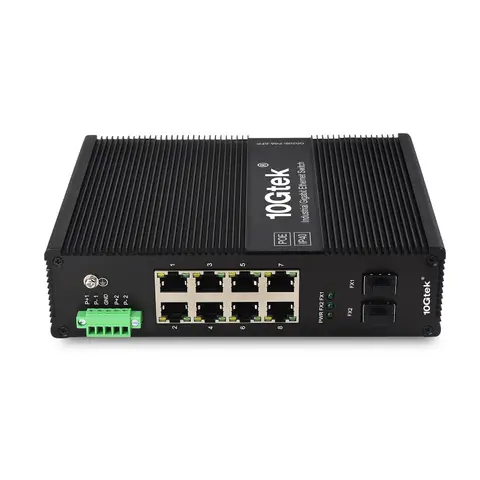 Industrial IP40, 10-Port Gigabit Ethernet Switch, POE 802.3af/at, G0208i-P08, DIN-Rail Mount (power supply is not included)