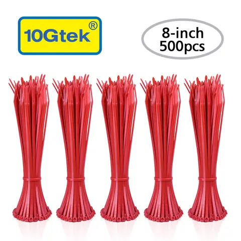 Zip Ties ( 500pcs) Self-Locking 8 Inch Nylon Cable Ties in Red UL Certificated