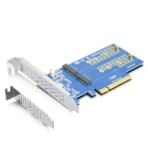 PCIe 3.0 to NVMe 2 M.2 adapter for M.2 M Key SSD, PCIe X8, Requires Motherboard BIOS Support for Bifurcation
