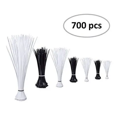 Zip Ties (Combo Pack 700pcs) Self-Locking 4 6 8 14.6-Inch Nylon Cable Ties in Black & White